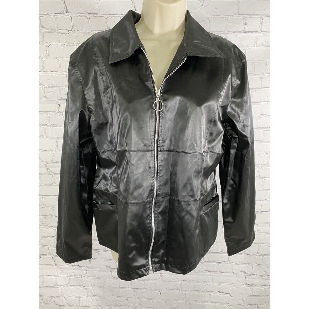 Rave Black Vegan Faux Leather Light Collared Full Zip Up Biker Jacket XL
